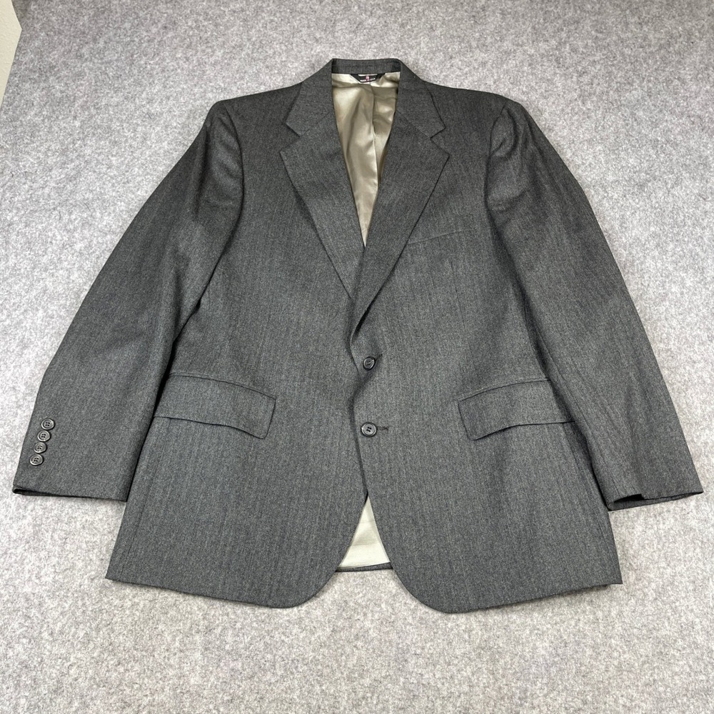 VTG Polo University Club Ralph Lauren Mens Grey Herringbone Virgin Wool Blazer